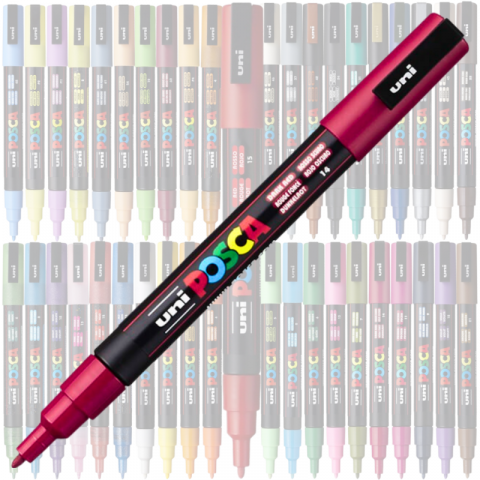 Marker PC-3M Posca cu vopsea pe baza de apa,varf fin, 0.9-1.3 mm,rosu inchis [1]