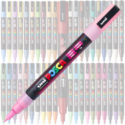 Produse marca POSCA - Marker PC-3M Posca cu vopsea pe baza de apa,varf fin, 0.9-1.3 mm,roz cu sclipici