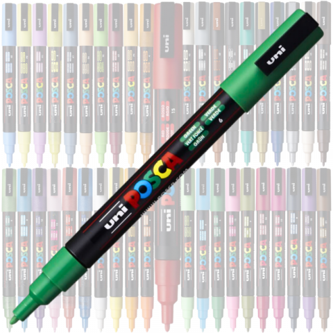 Marker PC-3M Posca cu vopsea pe baza de apa,varf fin, 0.9-1.3 mm,verde [1]