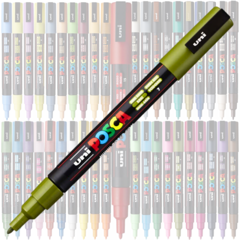 Marker PC-3M Posca cu vopsea pe baza de apa,varf fin, 0.9-1.3 mm,verde kaki [1]