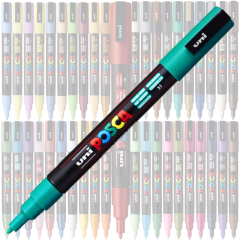 Marker PC-3M Posca cu vopsea pe baza de apa,varf fin, 0.9-1.3 mm,verde smarald [1]