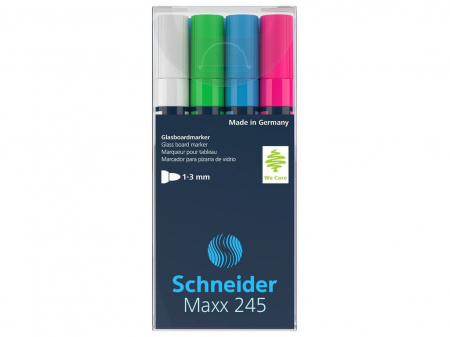 Markere Schneider - Set 4 markere pentru sticlÄƒ cu varf rotund