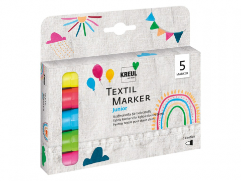 Produse art & craft-Lucru manual - Marker pentru textile Junior , varf mediu, 5 bucati/set, +6 ani