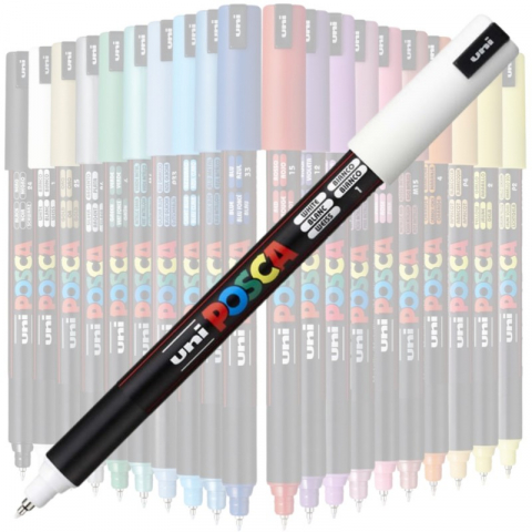 Marker UNI PC-1MR Posca, 0.7 mm,varf fin metalic,alb [1]