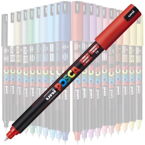 Marker UNI PC-1MR Posca, 0.7 mm,varf fin metalic,rosu [1]