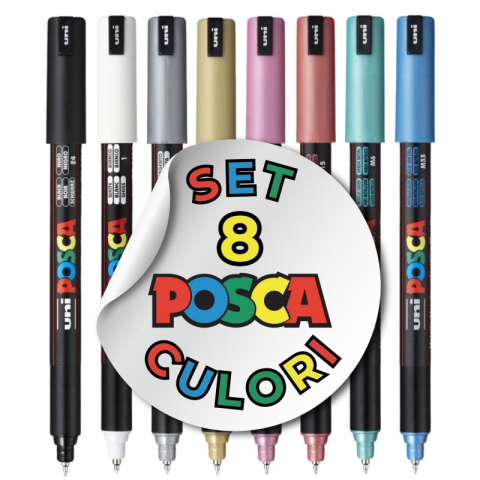 Produse art & craft-Lucru manual - Marker UNI PC-1MR Posca 0.7 mm varf fin metalic,set 8 culori metalizat