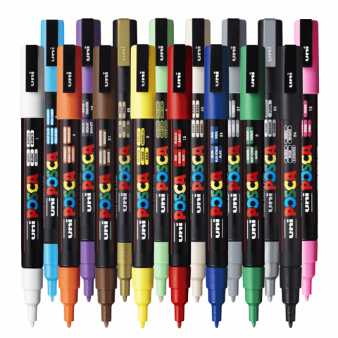 Marker UNI PC-3M Posca 0.9-1.3 mm, set 16 culori [1]