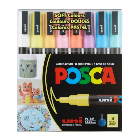 Produse marca POSCA - Marker UNI PC-3M Posca 0.9-1.3 mm,varf rotund,set 8 culori pastelate