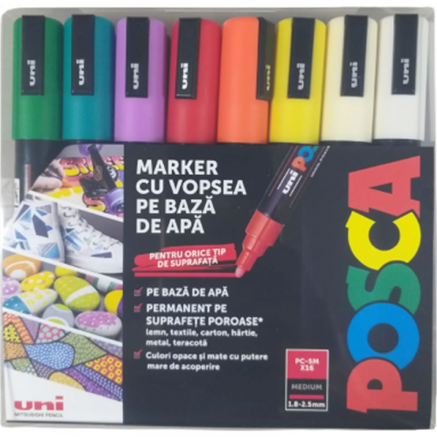 Marker UNI PC-5M Posca 1.8-2.5 mm,varf mediu,set 16 culori [1]
