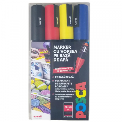 Produse marca POSCA - Marker UNI PC-5M Posca 18-25 mm,varf mediu,set 4 culori