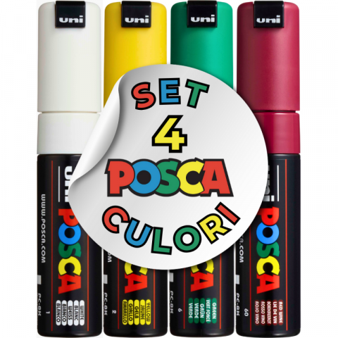 Produse marca POSCA - Marker UNI PC-8K Posca 18-25 mm,varf tesit,set 4 culori