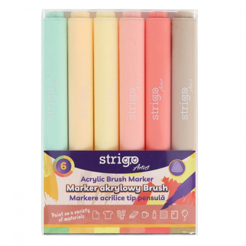 Produse art & craft-Lucru manual - Markere acrilice Strigo tip pensula, 6 culori, SSC432