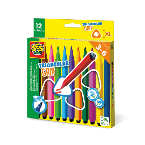 Produse art & craft-Lucru manual - Markere lavabile  grip triunghiulare, 12 culori/set