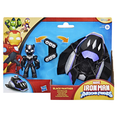 Figurine cu eroi si personaje - MARVEL IRON MAN SI PRIETENII SAI UIMITORI SET VEHICUL SI FIGURINA BLACK PANTHER