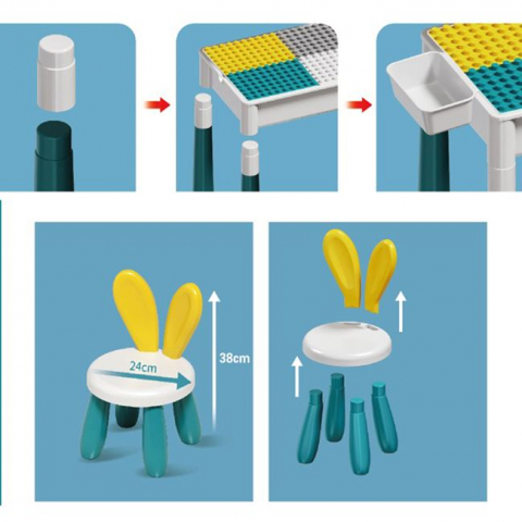 Masa pentru activitati cu scaunel si cuburi de construit,85 piese [2]