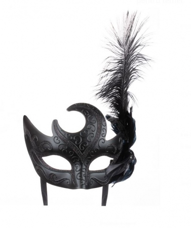Articole Halloween - Masca Halloween cu design elegant si pana decorativa