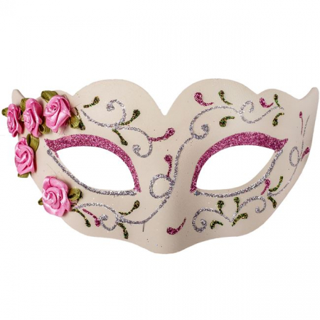 Articole Halloween - Masca Halloween fancy glitter,roz cu trandafiri