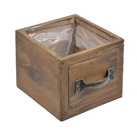 Ghivece si lazi decorative - Masca pentru ghiveci din lemn cu maner metalic,maro,12x12x10 cm
