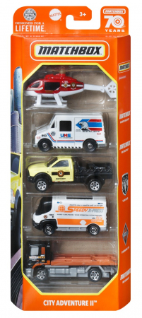 Masinute, Motociclete, Elicoptere, Avioane & Trenulete - Matchbox Set 5 Masinute Metalice City Adventure II Scara 1:64