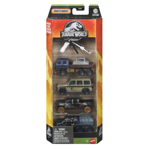 Avioane si Elicoptere jucărie - MATCHBOX SET 5 MASINUTE METALICE JURASSIC WORLD SCARA 1 LA 64