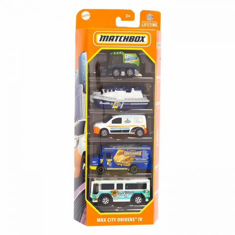Jocuri si articole copii - MATCHBOX SET 5 MASINUTE METALICE MBX CITY DRIVERS IV SCARA 1:64