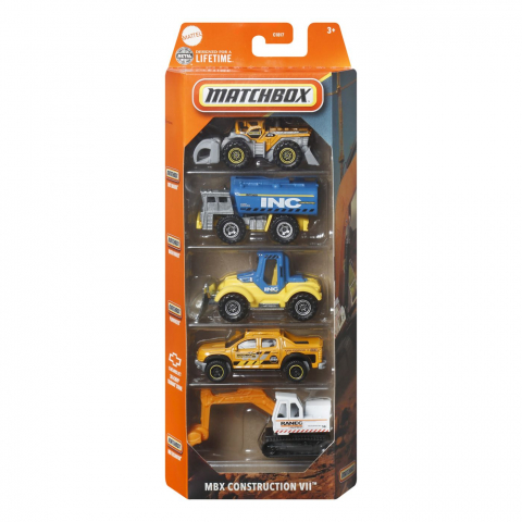 Jocuri si articole copii - MATCHBOX SET 5 MASINUTE METALICE MBX CONSTRUCTION VII SCARA 1:64