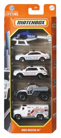 Jocuri si articole copii - Matchbox Set 5 Masinute Metalice Mbx Rescue Iii Scara 1:64