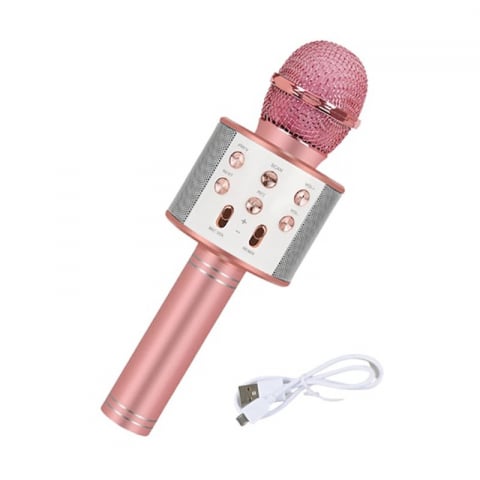Jucarii muzicale - Microfon wireless pentru copii, 5W, bluetooth, boxa incorporata, USB, card microSD, 115 dB
