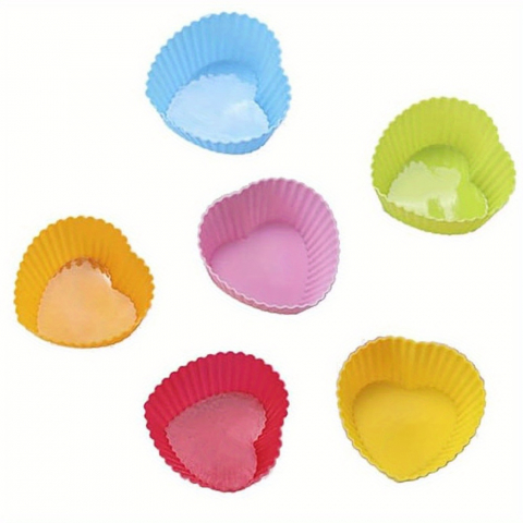 Forme Silicon pentru prăjituri,brioșe și jeleuri - Mini forma inima de copt din silicon pentru briose,diverse culori,6 bucati/set, 6.5x3 cm