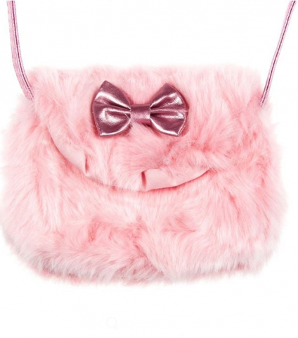 Jocuri si articole copii - Mini gentuta plusata pentru fetite,roz cu fundita,17x13 cm