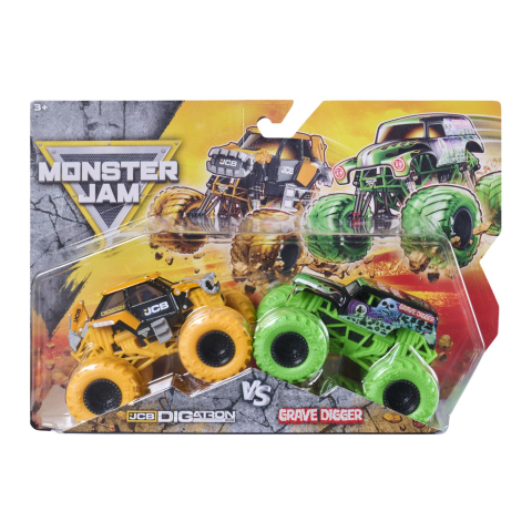 Avioane si Elicoptere jucărie - MONSTER JAM SET 2 MASINUTE METALICE JCB DIGATRON SI GRAVE DIGGER SCARA 1 LA 64