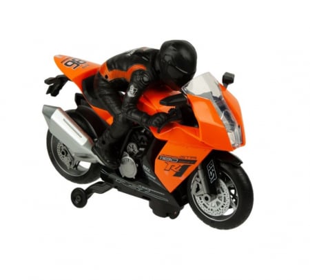 Masinute si vehicule cu telecomanda - Motocicleta cu motociclist, funcție bump&go, sunet și lumini