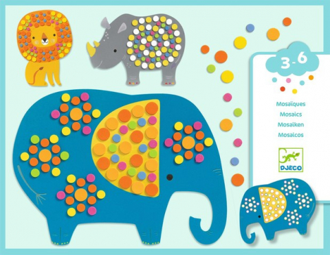 Jocuri si Jucarii Educative - Joc creativ-Mozaic Djeco Jungla vesela cu accesorii incluse,3- 6 ani