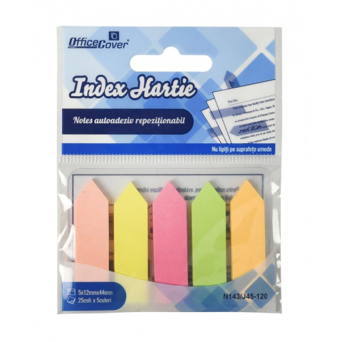 Notesuri adezive - Notes adeziv index Office Cover JP45-120, 12 x 44 mm, 125 coli, 5 culori neon, vârf săgeată