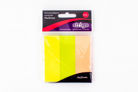 Papetarie & Birotica - Notițe Adezive Strigo, 4 Paduri Neon, 75×25 mm, 150 File