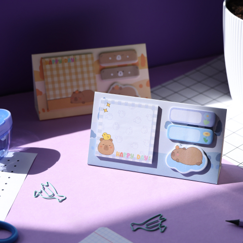 Notesuri adezive - Notițe adezive Strigo Capybara albastru pastel – sticky notes decorative pentru birou