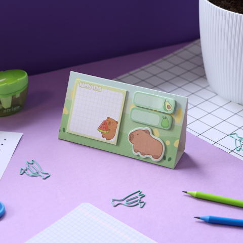 Notesuri adezive - Notițe adezive Strigo Capybara galben pastel – sticky notes decorative pentru birou