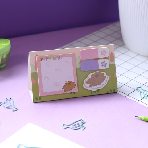 Notesuri adezive - Notițe adezive Strigo Capybara roz pastel – sticky notes decorative pentru birou