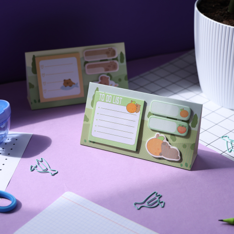 Notesuri adezive - Notițe adezive Strigo Capybara verde pastel – sticky notes decorative pentru birou