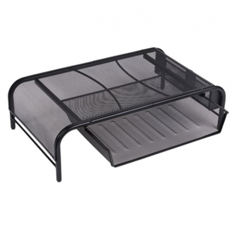 Organizator metalic cu 2 compartimente si sertar pentru accesorii de birotica [1]