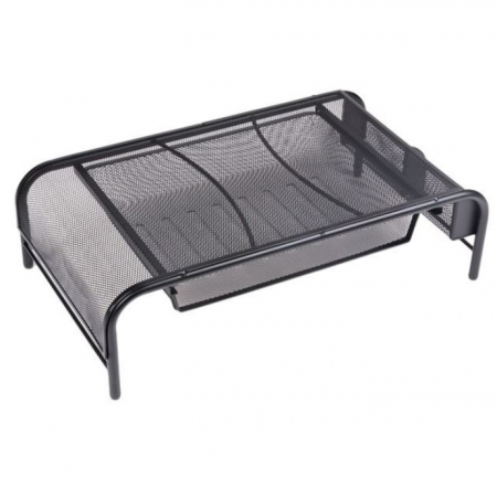 Papetarie & Birotica - Organizator metalic cu 2 compartimente si sertar pentru accesorii de birotica