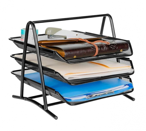 Organizator pentru documente cu 3 tavite suprapozabile,35x27 cm,negru [3]