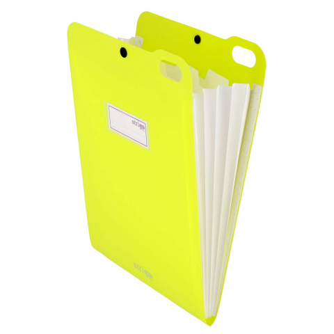 Folii și mape de protecție - Organizator documente vertical Strigo, format A4, PP, 5 separatoare, capsă, verde neon