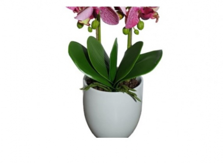 Orhidee artificiala decorativa cu 2 tije in ghiveci ceramic [1]
