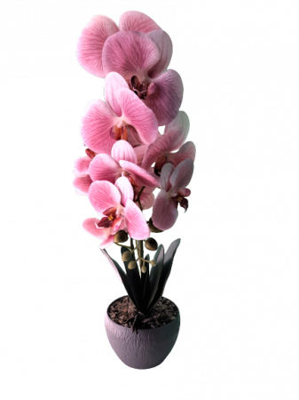 Decoratiuni - Orhidee decorativa artificiala cu 2 tije in ghiveci