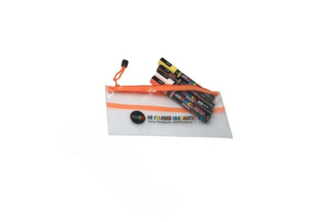Produse marca POSCA - Pachet promo Posca penar tip etui echipat cu 4 markere cu varf tip pensula PC-5BR