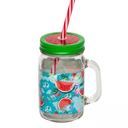Pahar cu maner si pai pentru limonada tip borcan [1]