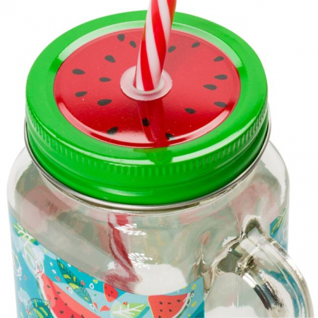 Pahar cu maner si pai pentru limonada tip borcan [2]