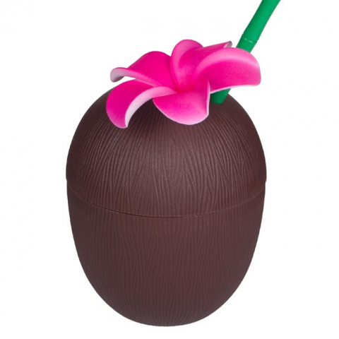 Sport & Activitati in aer liber - Pahar in forma de nuca cocos cu pai,plastic,650 ml