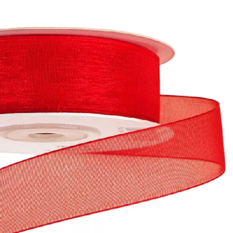 Panglici si snururi decorative - Panglica organza pentru decorare,rosu,10mx2.5 cm